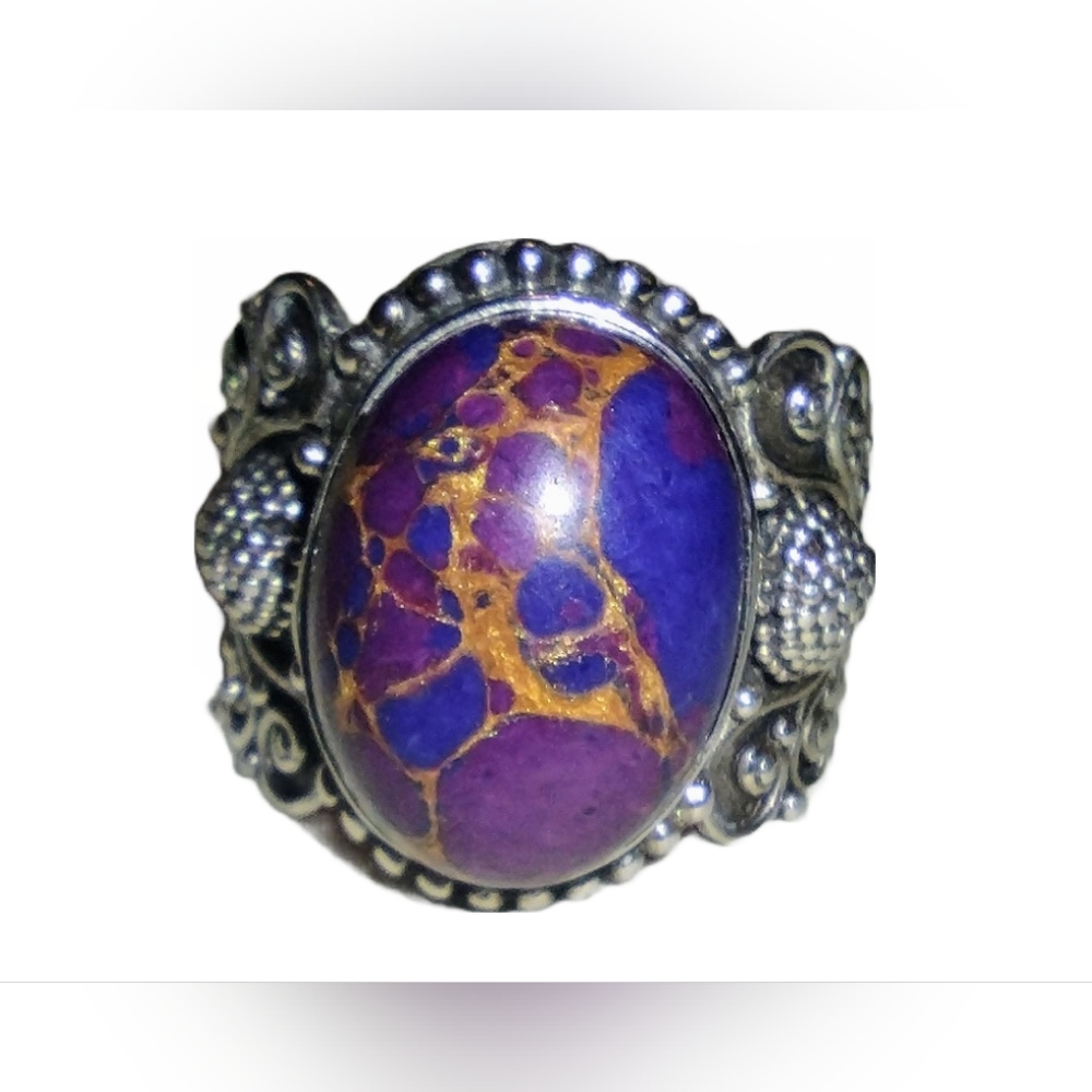 Stunning Natural Purple Copper Turquoise & Silver Ring